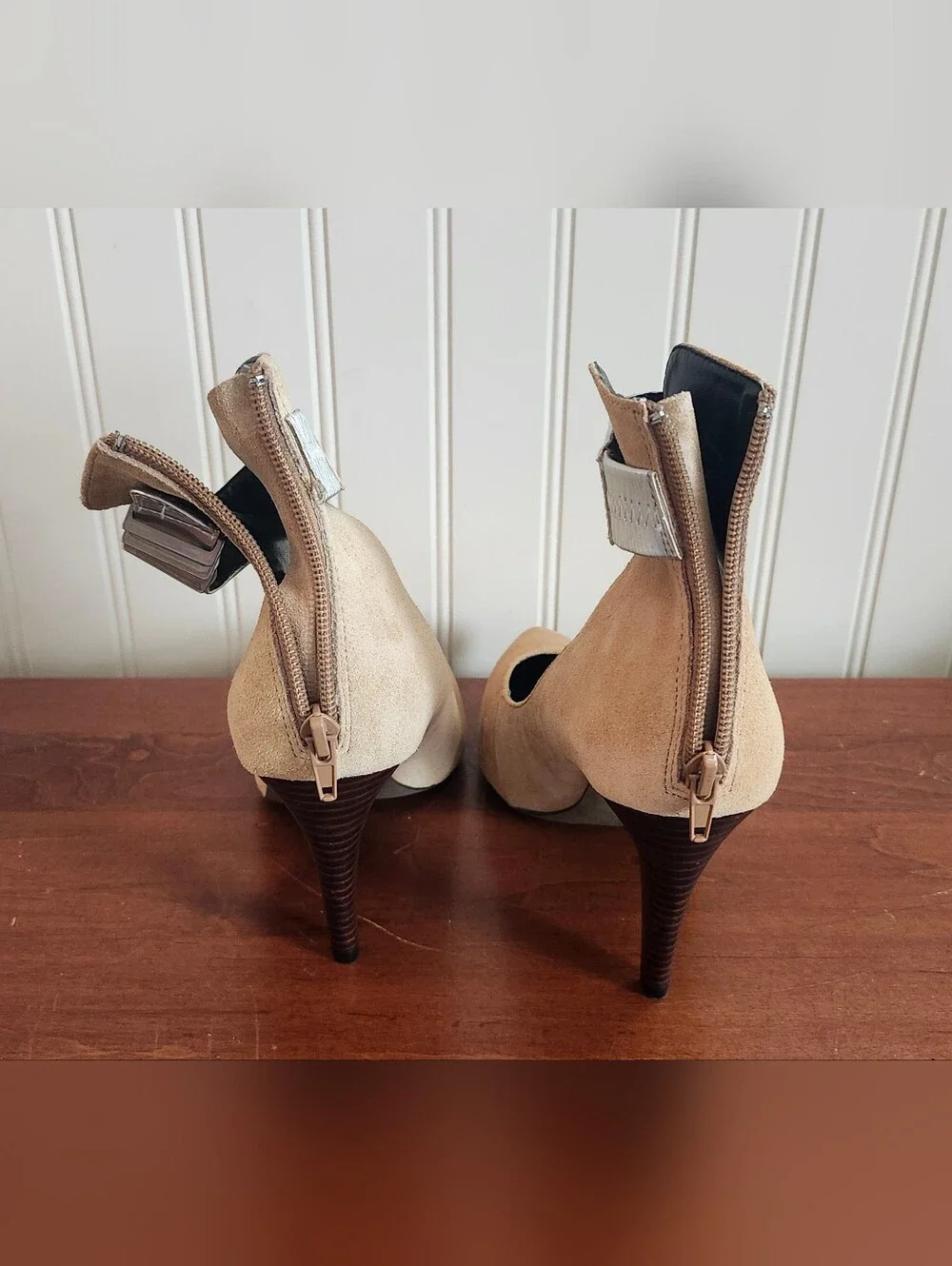 Kelsi Dagger Women's Beige Suede Pointed-Toe Ankle-Strap Heels